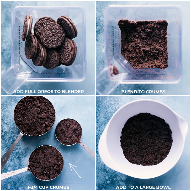 Process shots-- images of the Oreos being blended and added to a large bowl