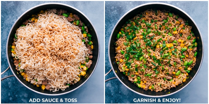 Process shots-- images of the sauce being added and it all being tossed together