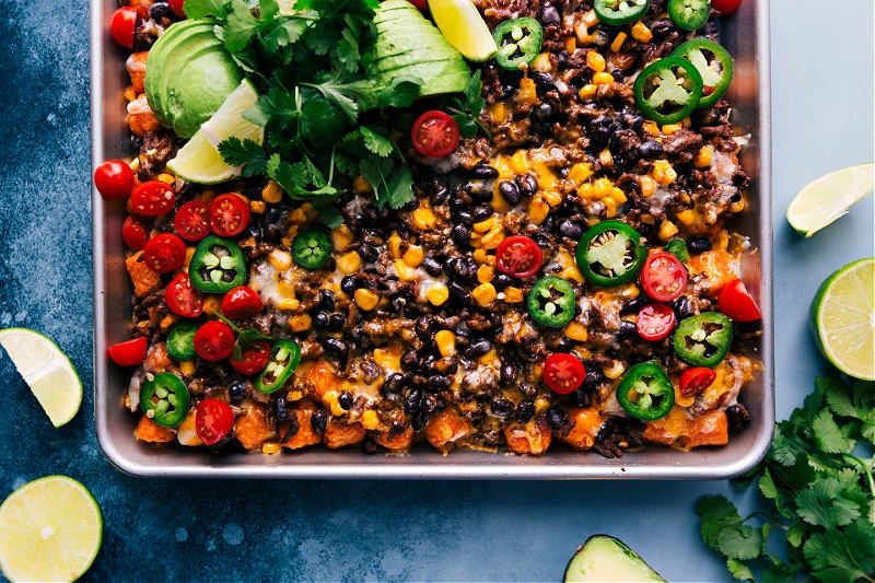 Overhead image of the totchos on a tray