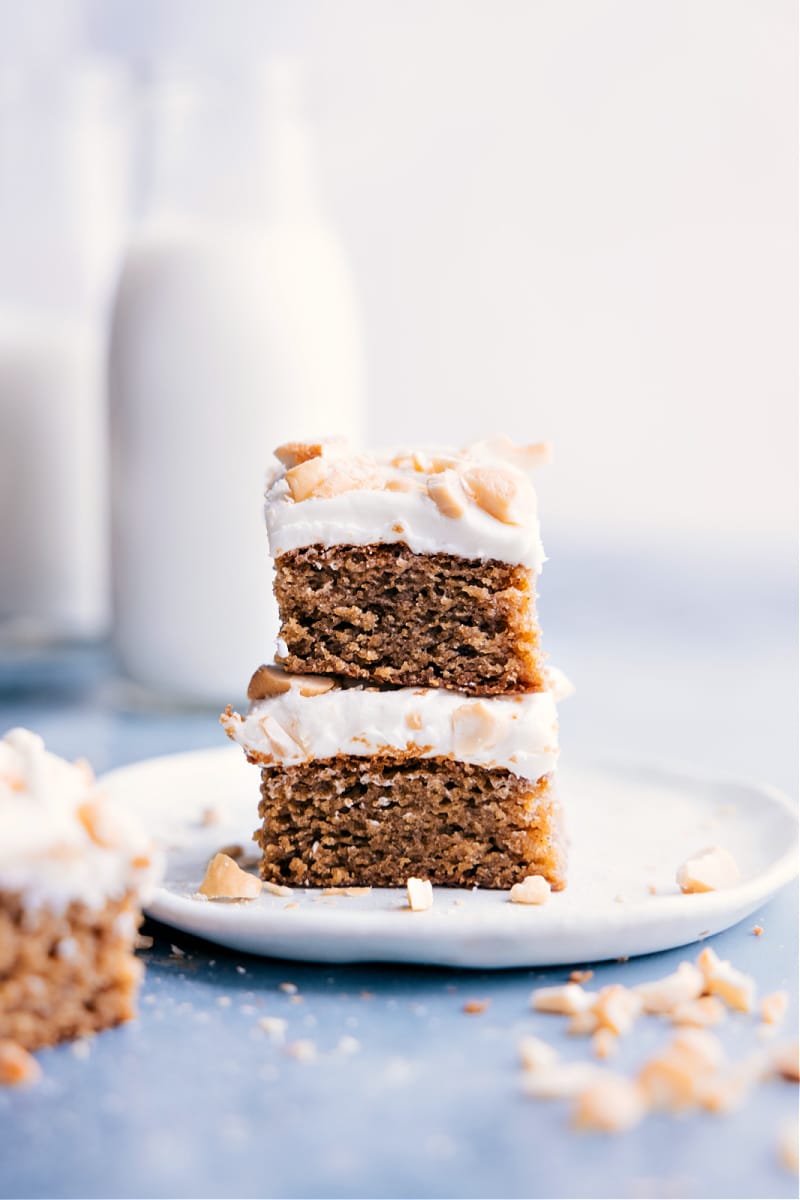 Image of the Cashew Cake slices stacked on top of each other ready to be enjoyed