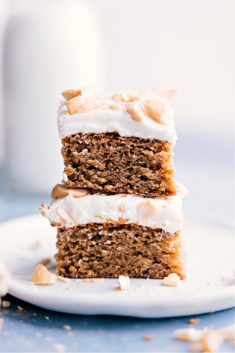 Image of two slices of Cashew Cake stacked on top of each other