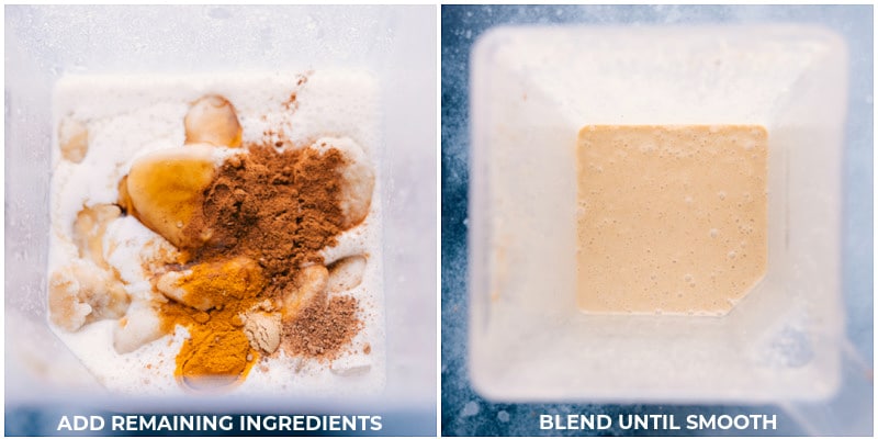 Process shots: Add remaining ingredients and blend until smooth.