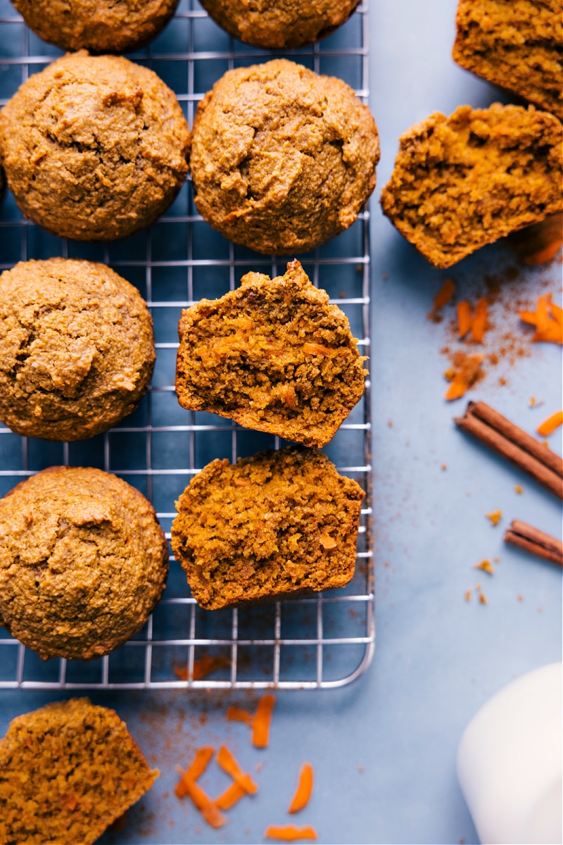 Overhead image of the Healthy Carrot Muffins ready to be enjoyed