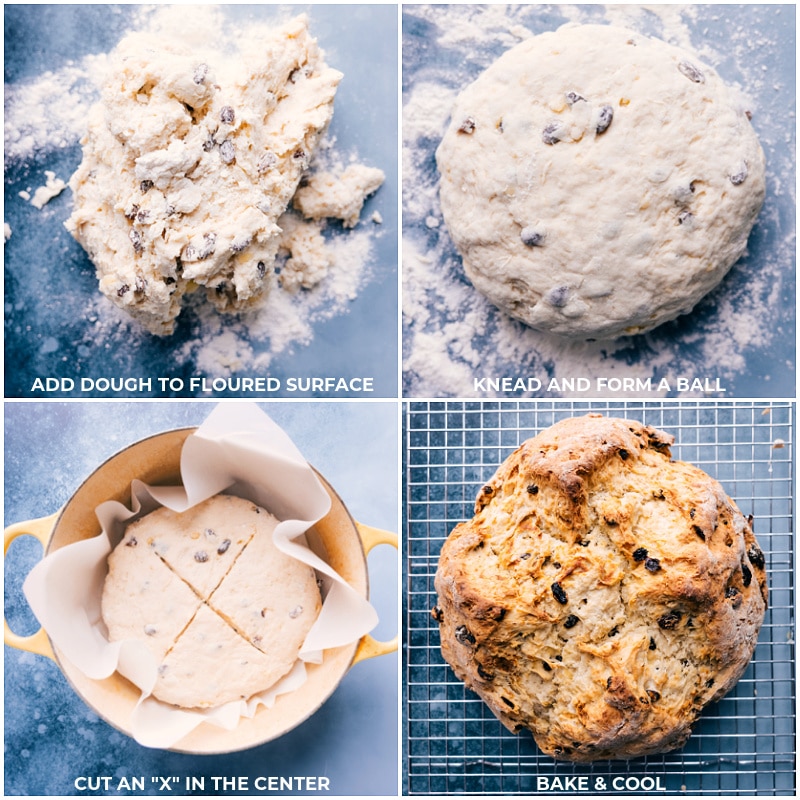Process shots-- images of the dough being rolled into a ball and it all being baked and cooled