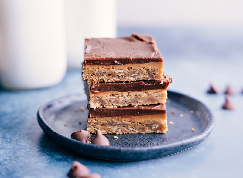 Image of the Lunch Lady Peanut Butter Bars stacked on top of each other, ready to be served