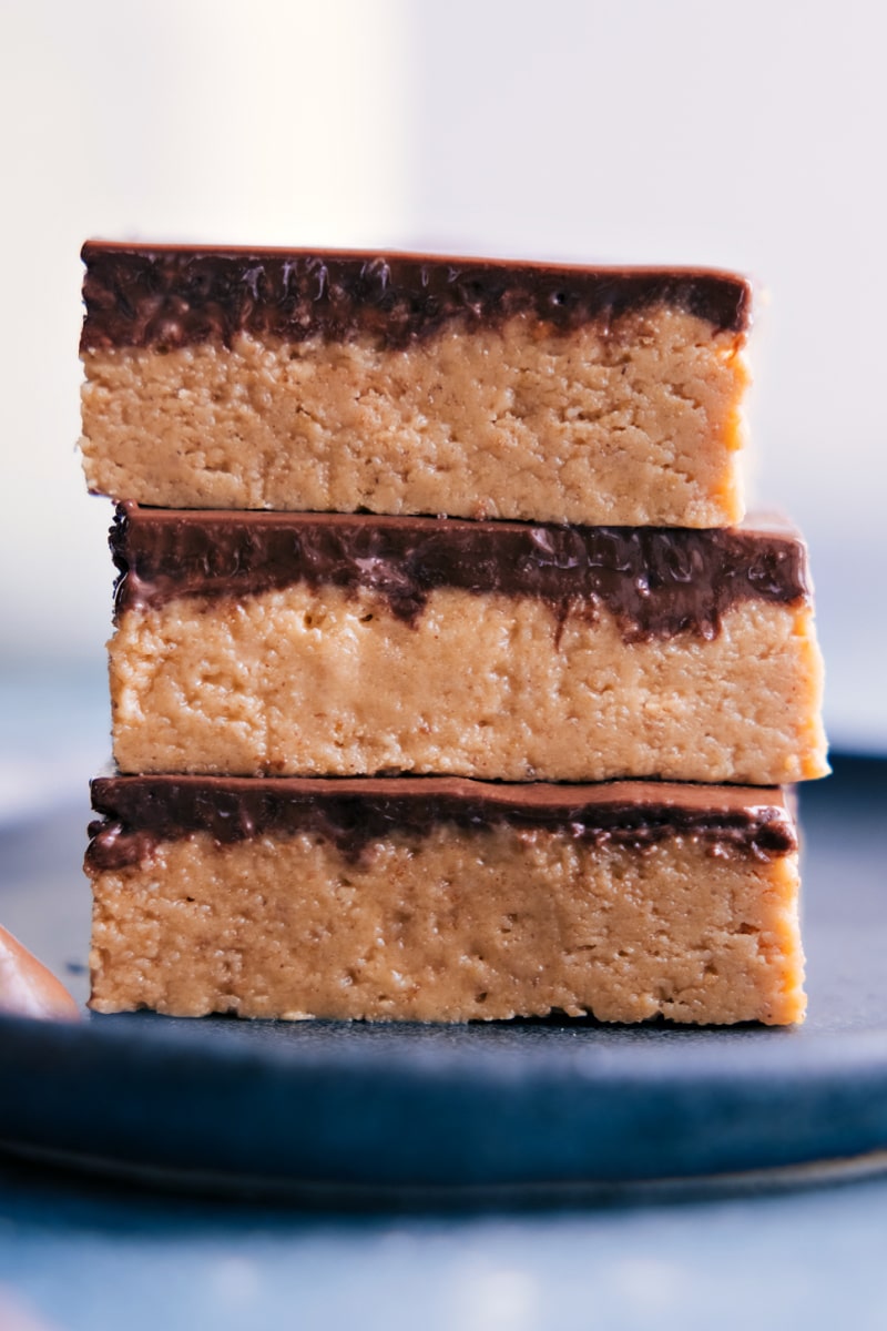 Image of the Peanut Butter Bars stacked on top of each other ready to be enjoyed