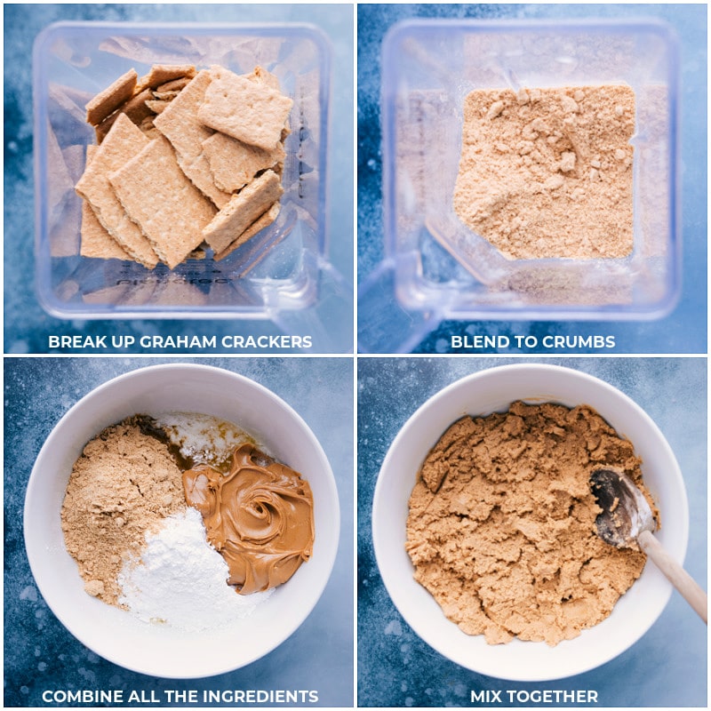 Process shots-- images of the graham cracker based being made and mixed together