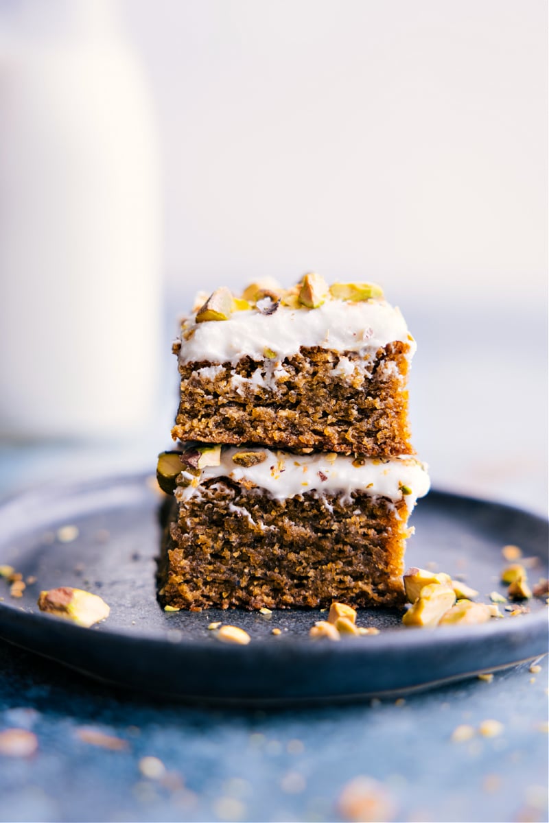 Image of the Pistachio Cake slices stacked on top of each other