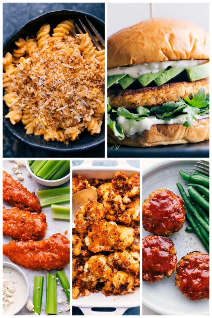 Recipes using Panko- pumpkin pasta, salmon burger, buffalo chicken, cauliflower, and mini meatloaf