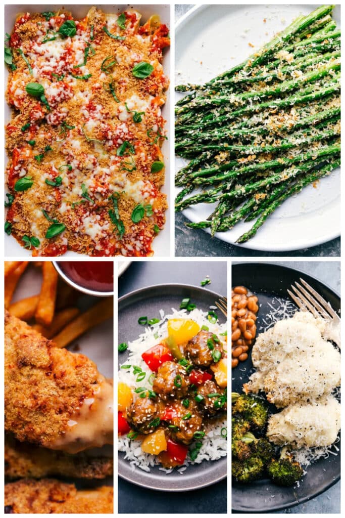 What is Panko?-- images of recipes using Panko: chicken parmesan casserole, asparagus, air fryer chicken tenders, sweet and sour meatballs, and Alfredo chicken