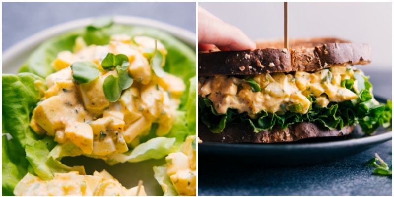 View of the mixture on lettuce and in a sandwich
