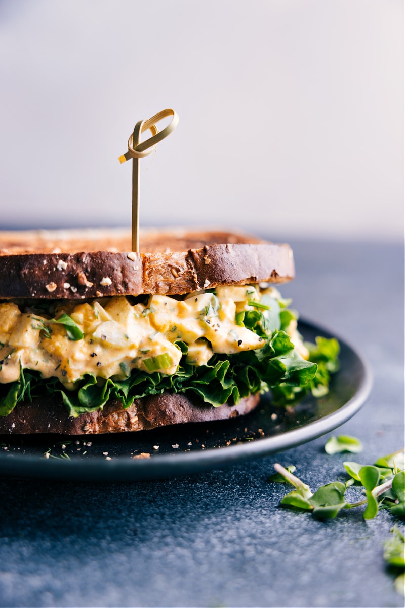 View of an Egg Salad sandwich on a plate