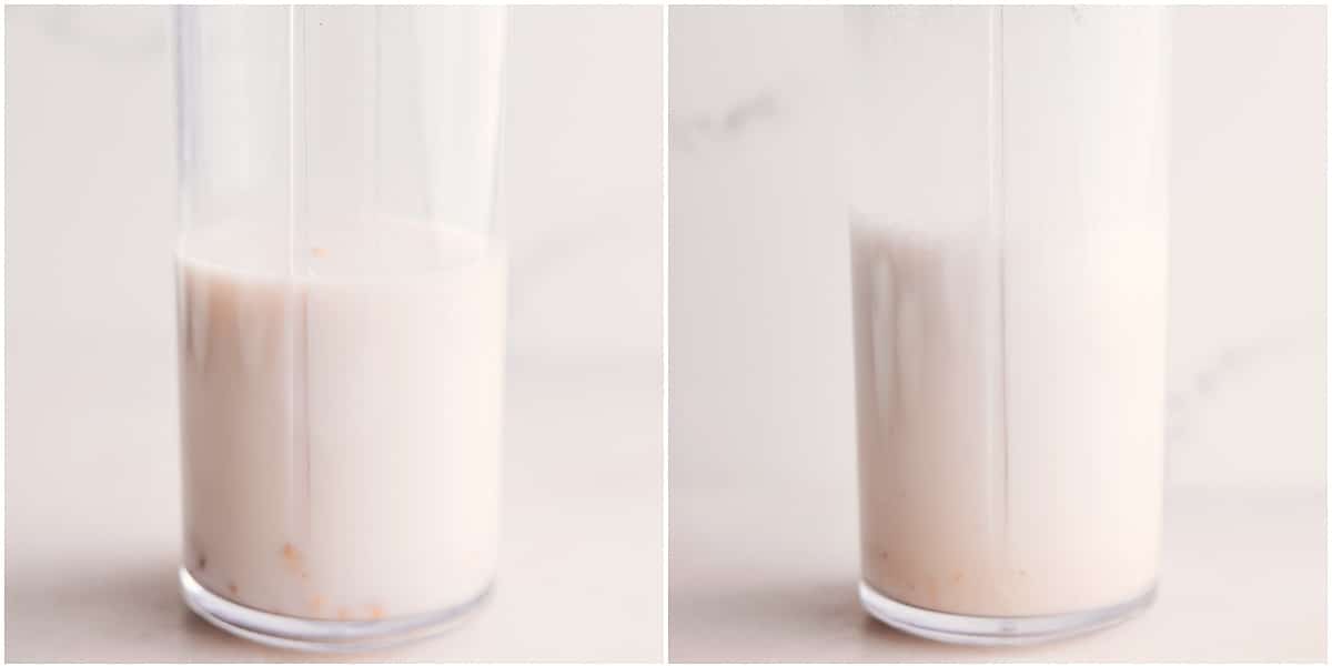 Add cashews and milk to the blender and blend together for golden milk smoothie.