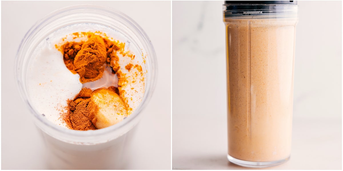 Remaining ingredients added to blender and it all being blended together.