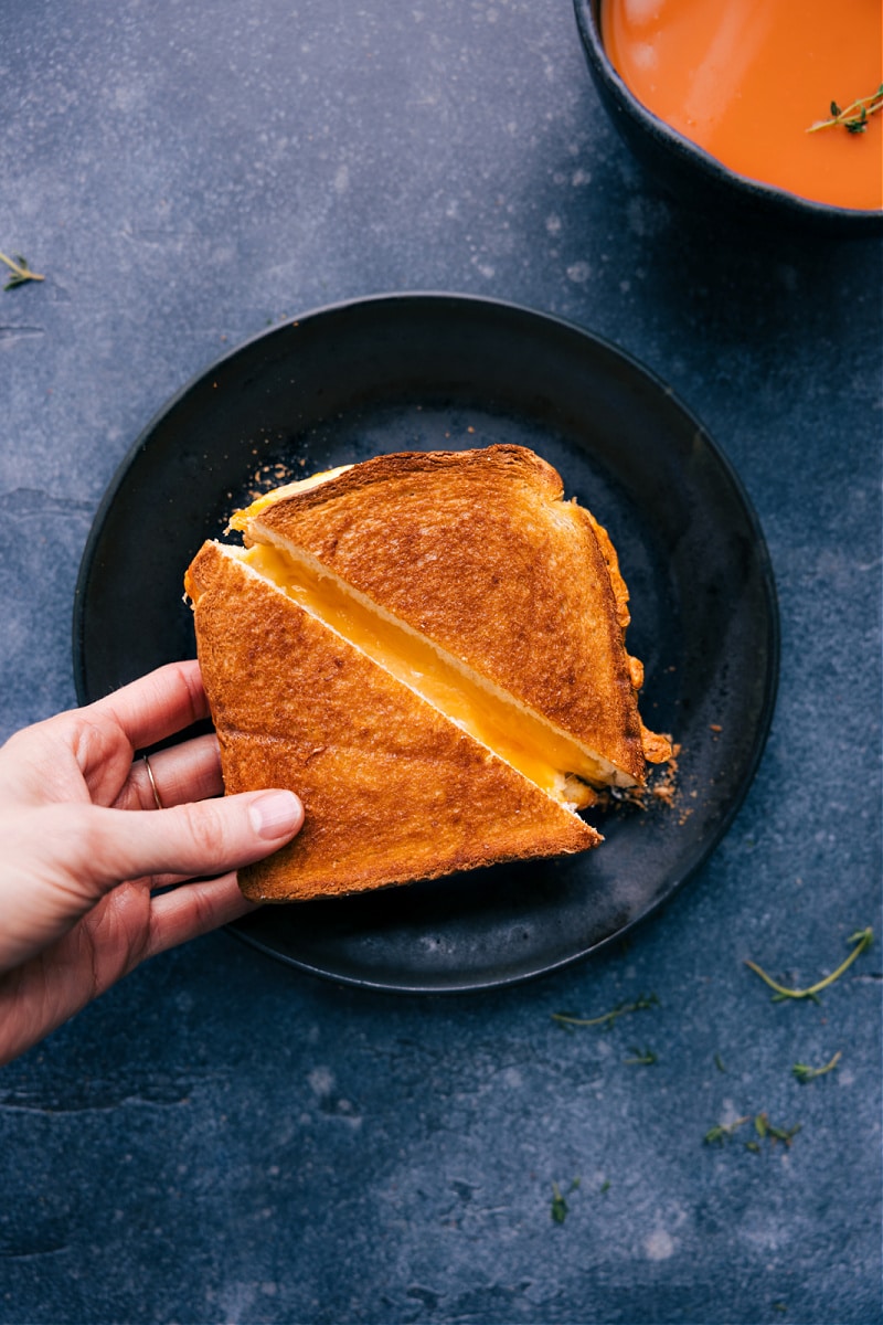 Overhead image of Grilled Cheese on a plate
