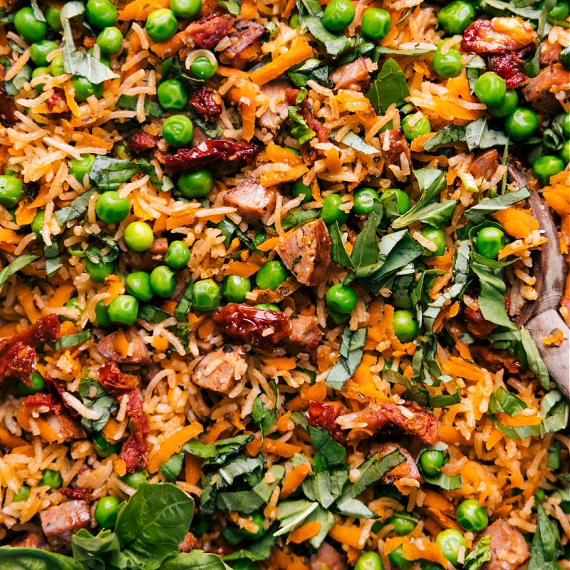 Close-up view of Pesto Rice.