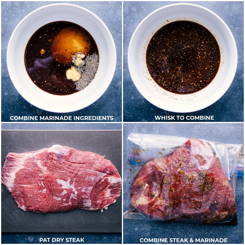 Process shots-- images of the marinade being mixed together and then combined with the steak to marinate