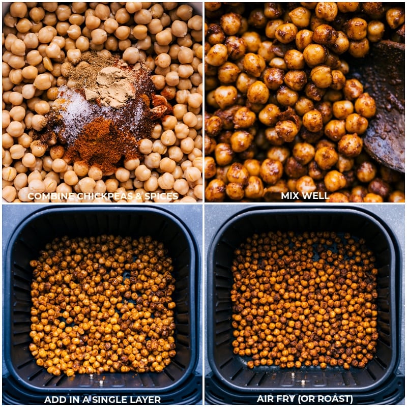 Process shots-- images of the chickpeas and spices being combined and then cooked in the air fryer