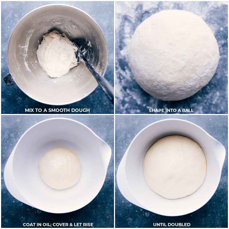 Process shots-- images of the dough being rolled into a ball and then being placed in a bowl to rise