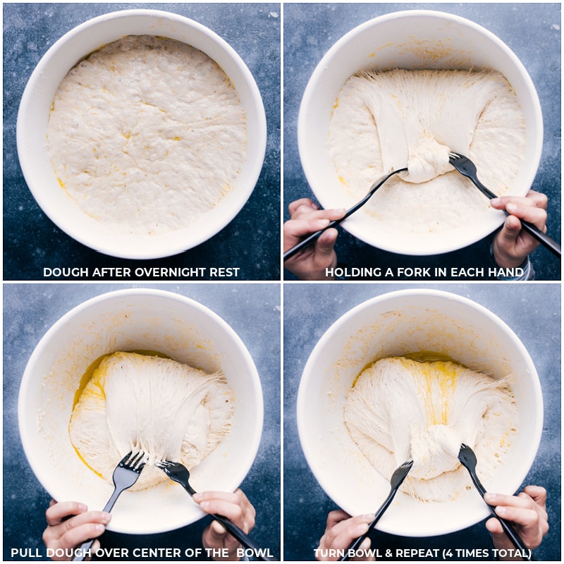 Process shots: steps to working with the dough after rising.