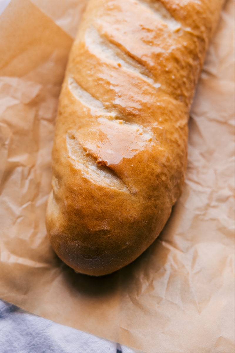 Up close overhead image of the bread fresh out of the oven