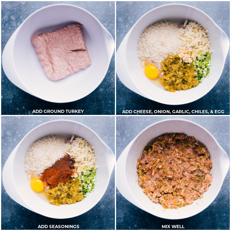 Process shots: add ground turkey to a bowl; add seasonings; mix well