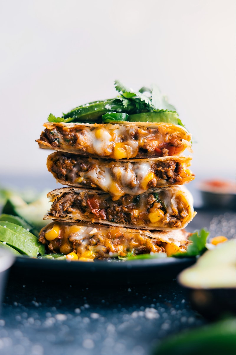 Image of a stack of the Ground Beef Quesadillas