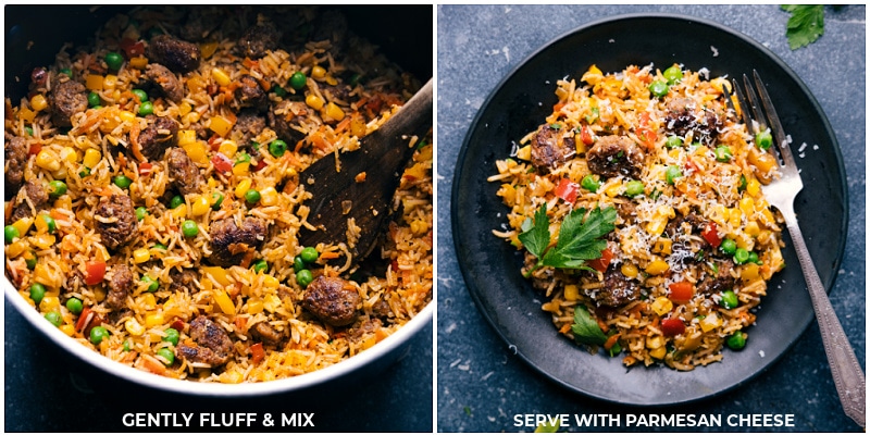 Process shots-- images of the dish being fluffed and finished to be served