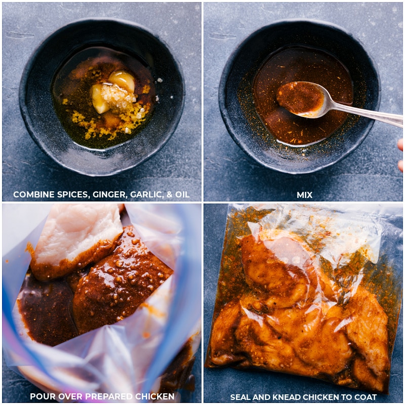 Process shots of Moroccan Chicken-- images of the marinade being made and added to the chicken