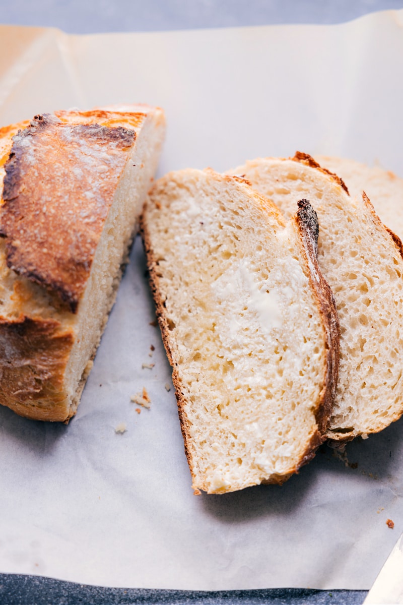 Several slices of No-Knead Bread