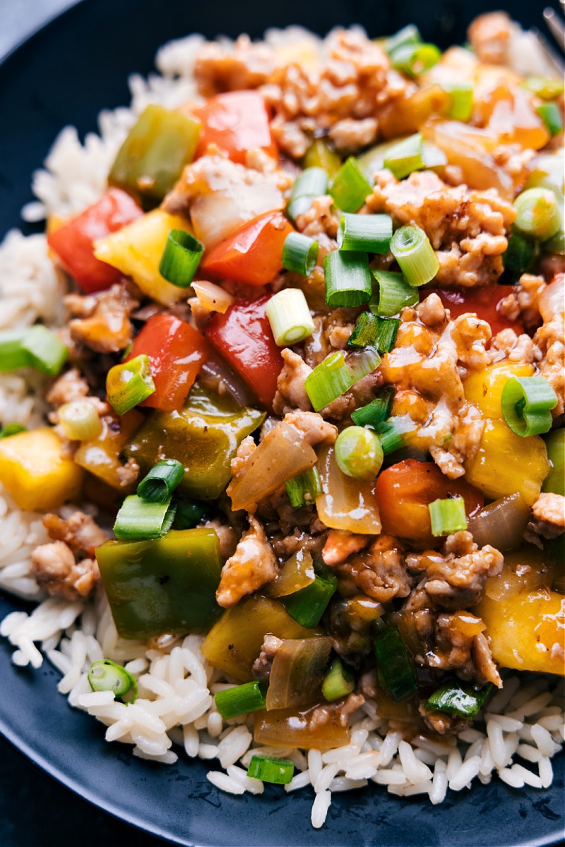 Up-close overhead image of the Sweet and Sour Chicken Stir-Fry