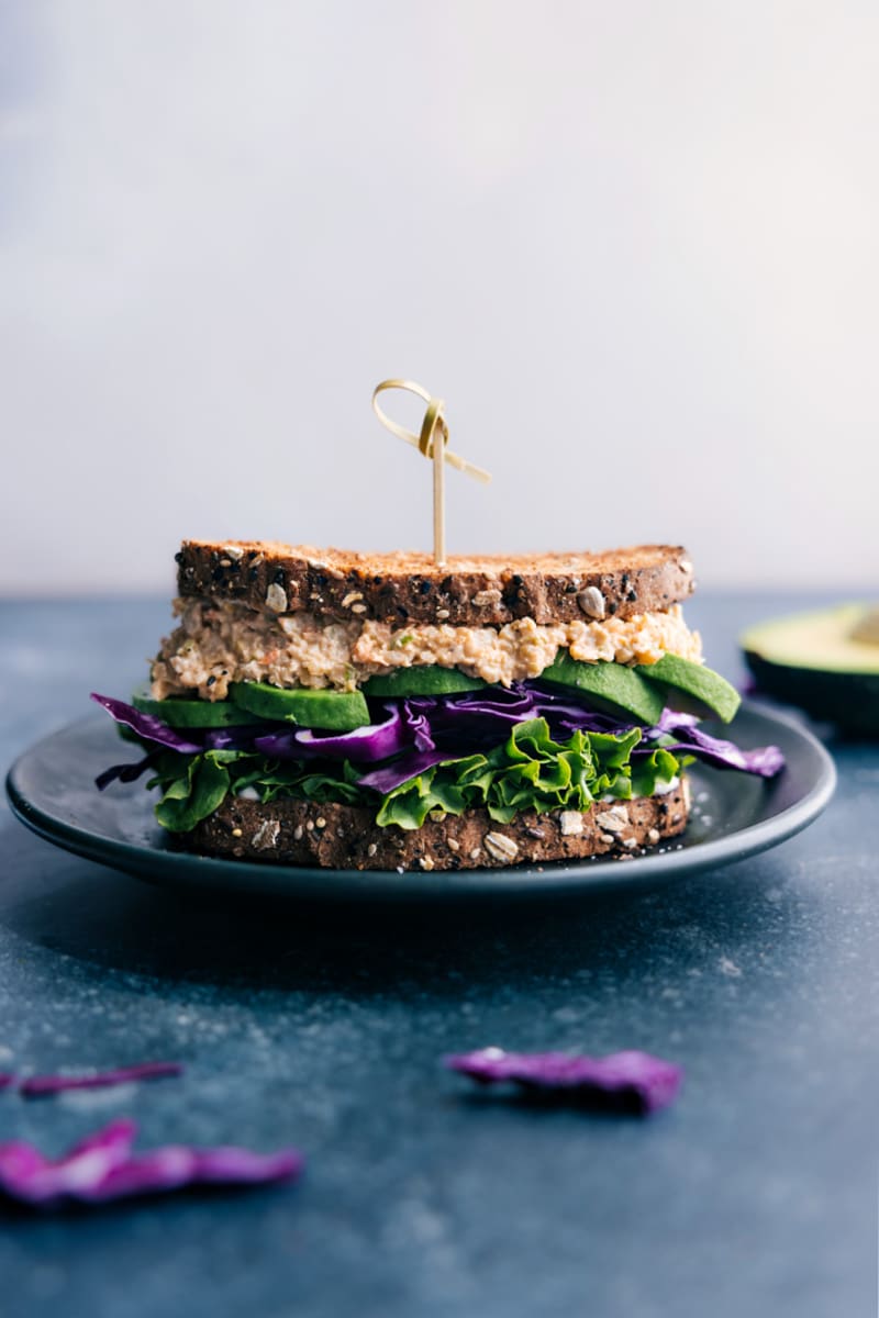 Image of the Buffalo Chickpea Salad Sandwich on a plate