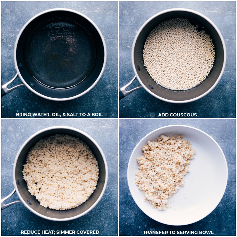 Process shots-- images of the couscous being cooked and transferred to a bowl