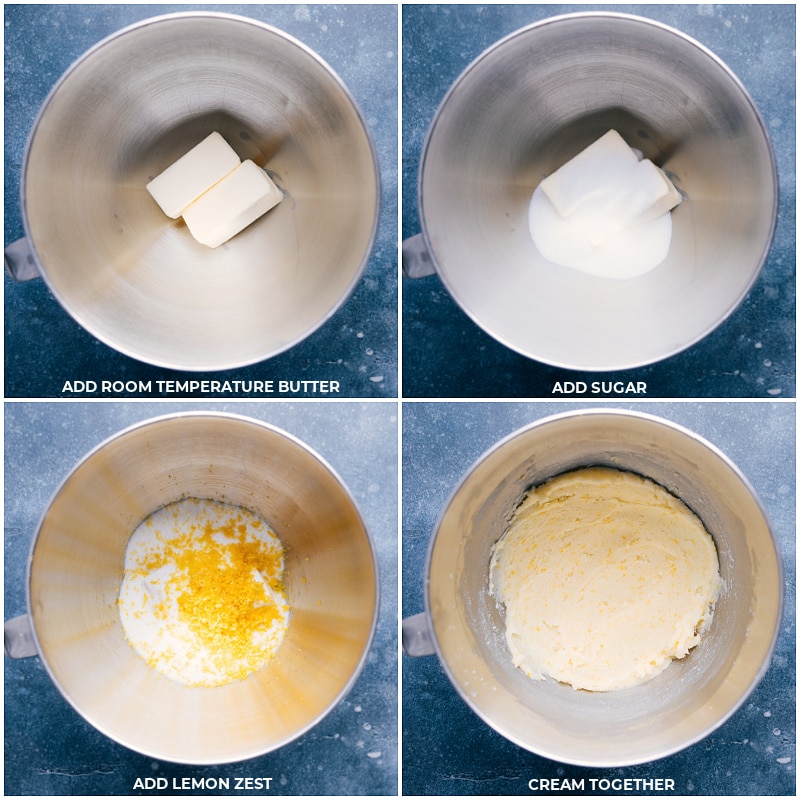Process shots: combine butter, sugar and lemon zest until creamy and smooth.