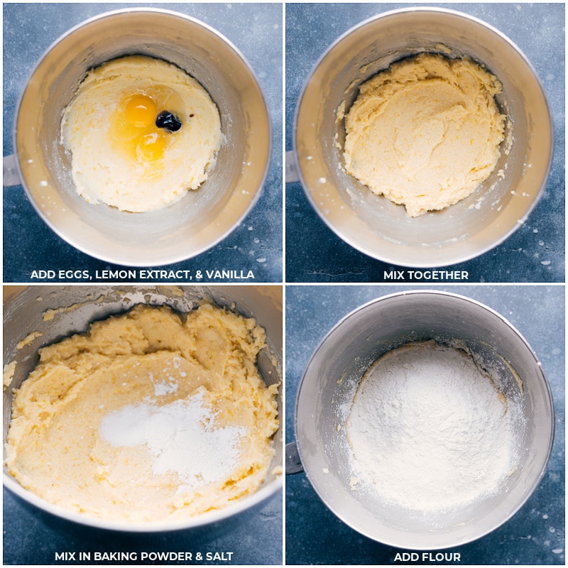 Process shots: add eggs, lemon extract and vanilla; mix and then add the dry ingredients.