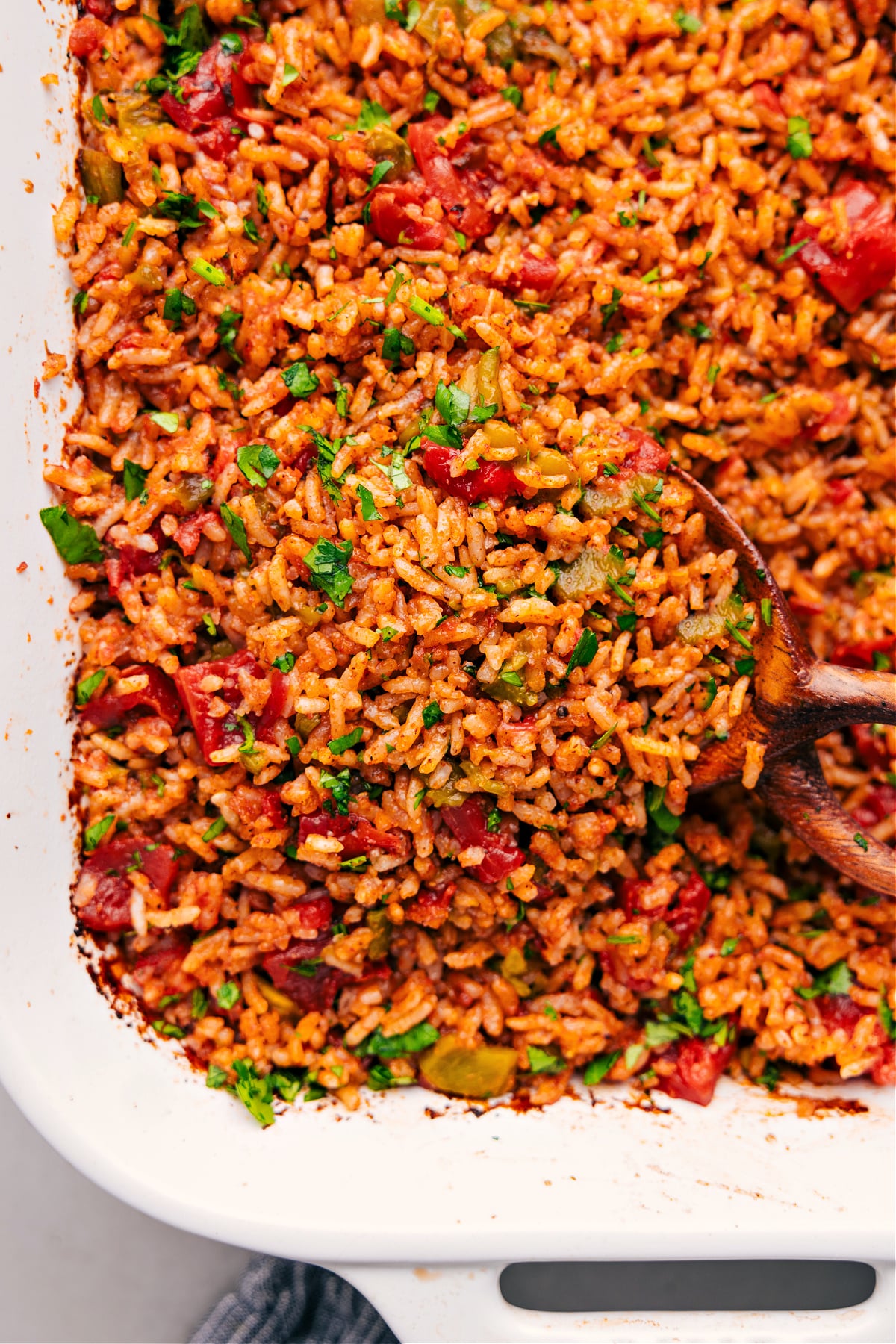 The best Mexican rice recipe fresh out of the oven ready to be enjoyed.