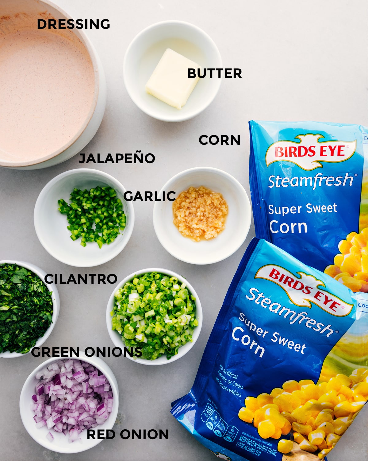 All the ingredients in this recipe prepped out for easy assembly.