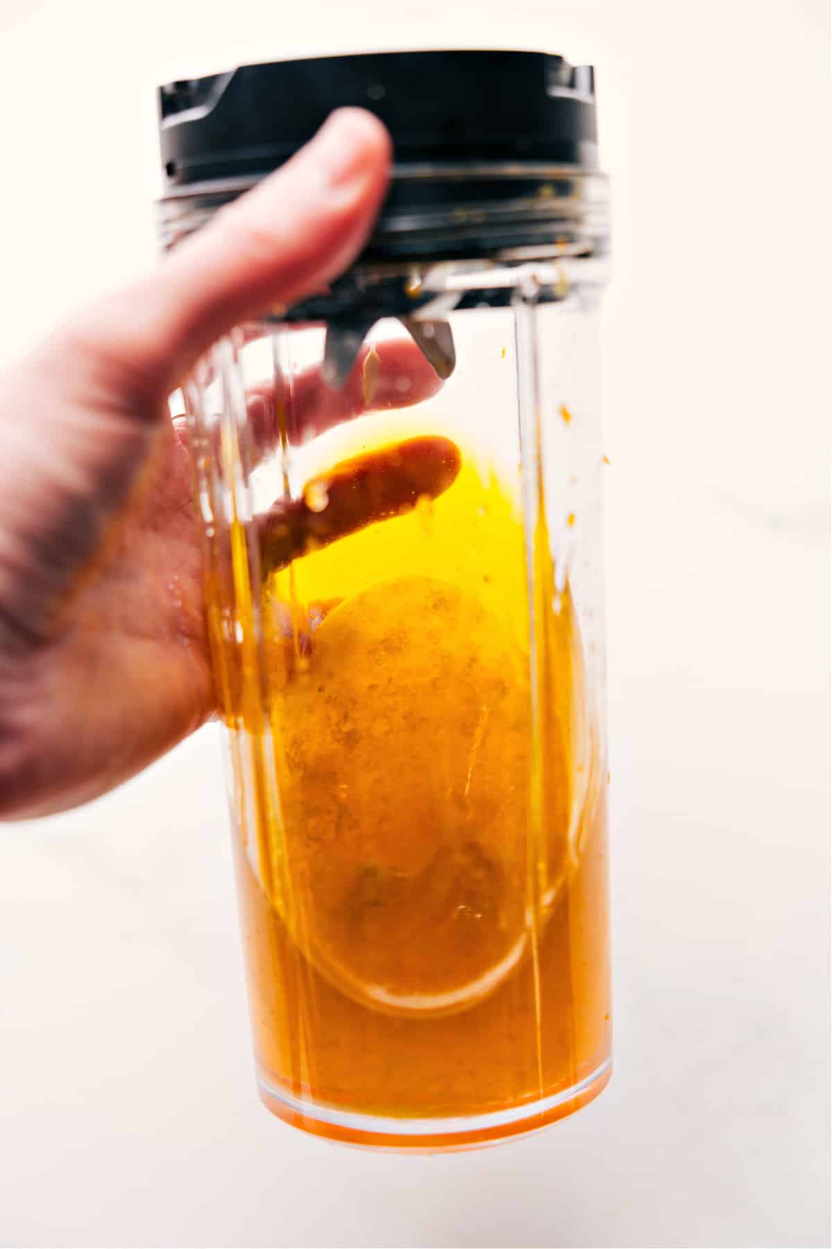 How To Make The Best Dressing For Peach Salad All the dressing ingredients are added to a blender and blended until smooth—the perfect finishing touch for this peach salad.
