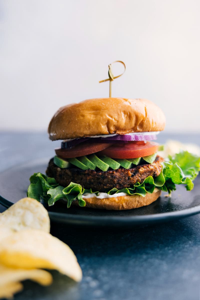 Image of the burger on a plate ready to be enjoyed