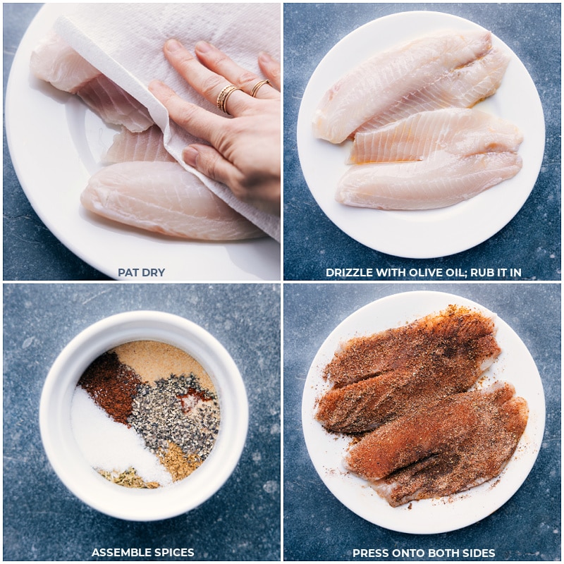 Process shots-- images of the tilapia being prepped and seasoned