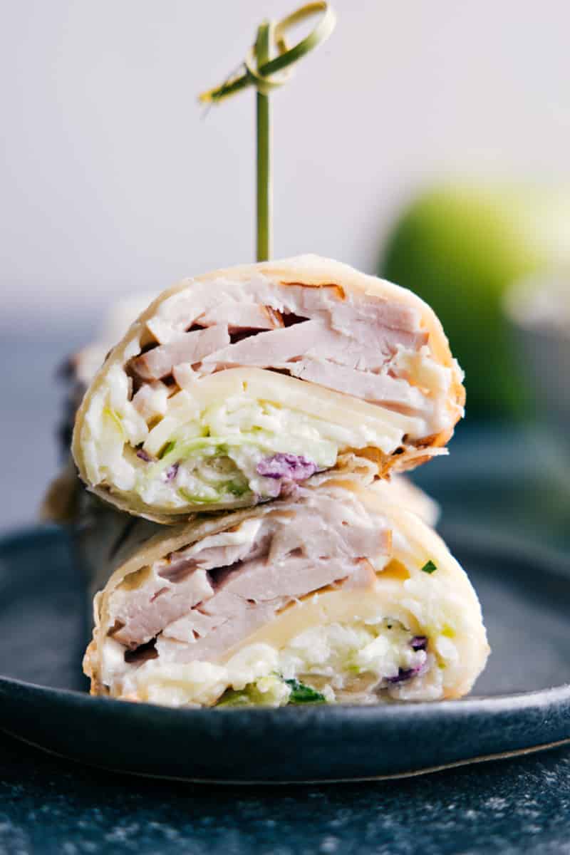Up-close image of the Healthy Turkey Wraps on a plate ready to be enjoyed