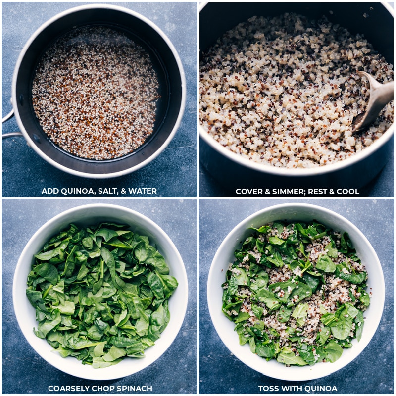 Process shots-- images of the quinoa being cooked then tossed with spinach