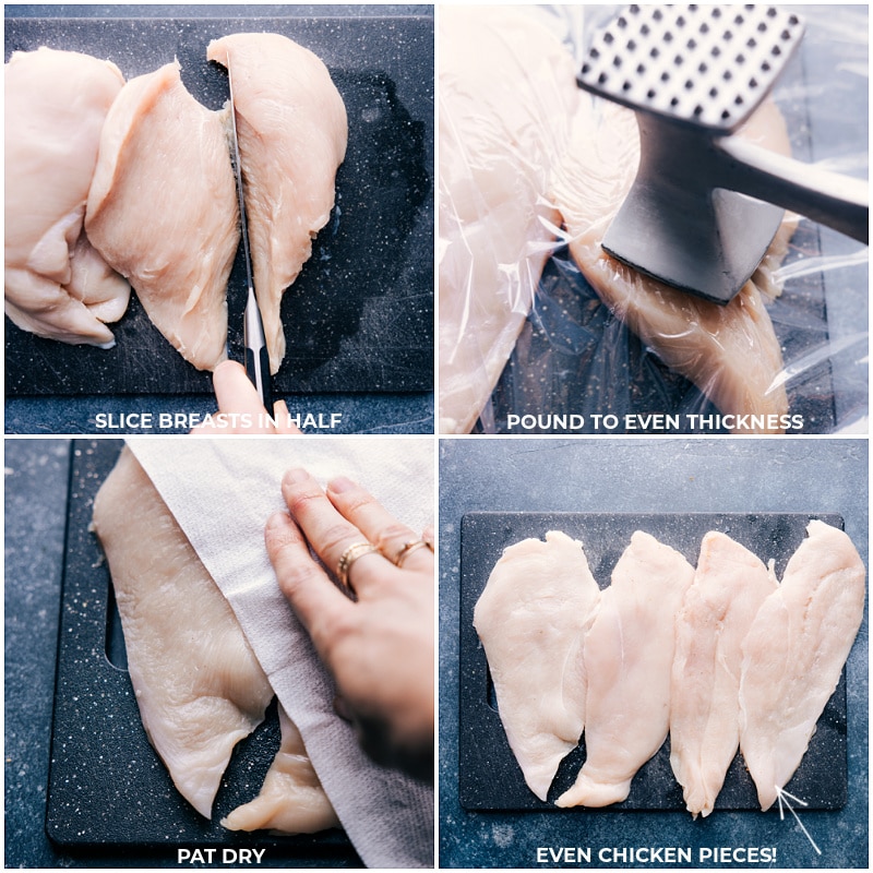 Process shots of Chicken Fajitas-- images of the chicken being prepped