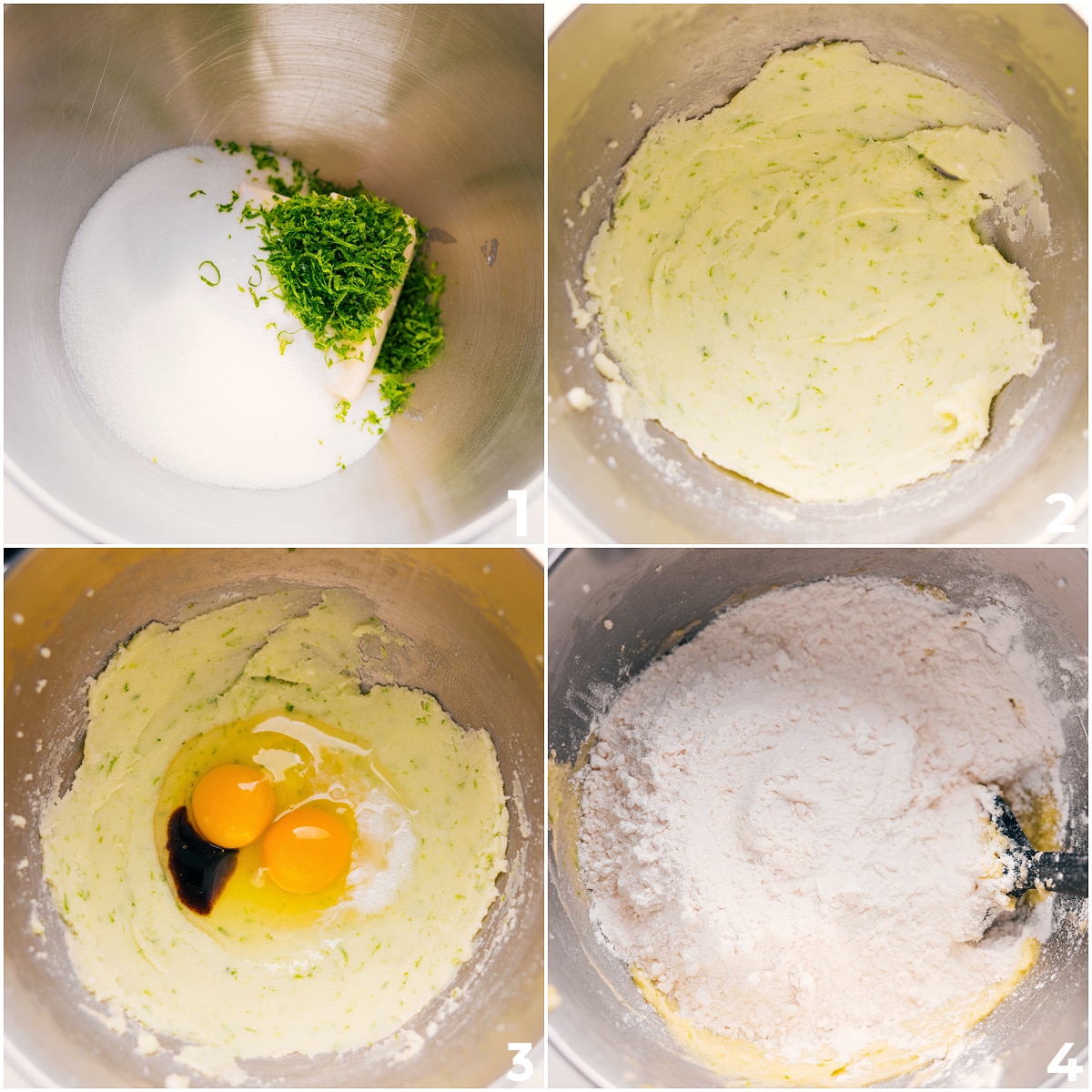 Combine Ingredients For Delicious Lime Cookies Wet ingredients in this lime cookie recipe being beaten together before the dry ingredients are mixed in.