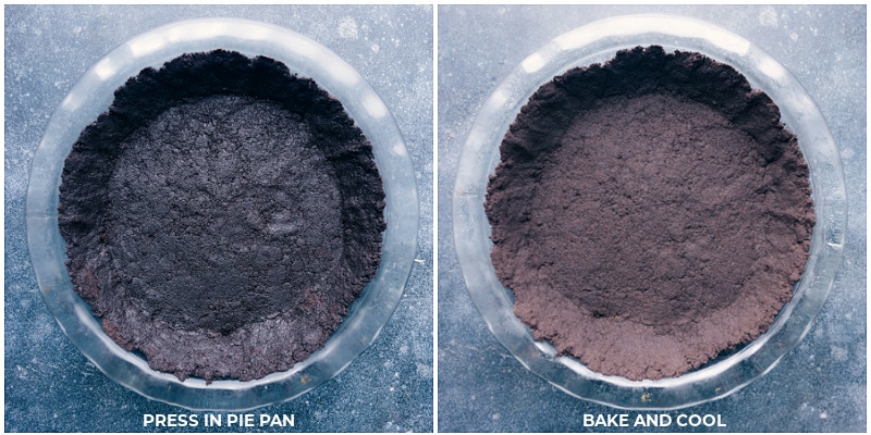 Process shots of the Mississippi Mud Pie- images of the pie crust being formed and baked.