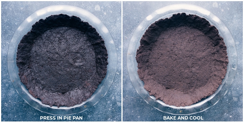 Process shots of the Mississippi Mud Pie-- images of the pie crust being formed and baked.