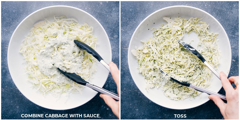 Process shots: making the slaw for Tilapia Fish Tacos.