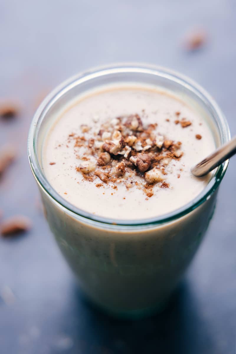 Close-up view of a Butter Pecan Smoothie.