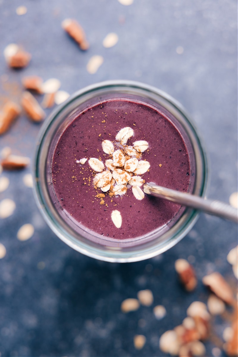 Overhead image of the Cherry Crisp Smoothie