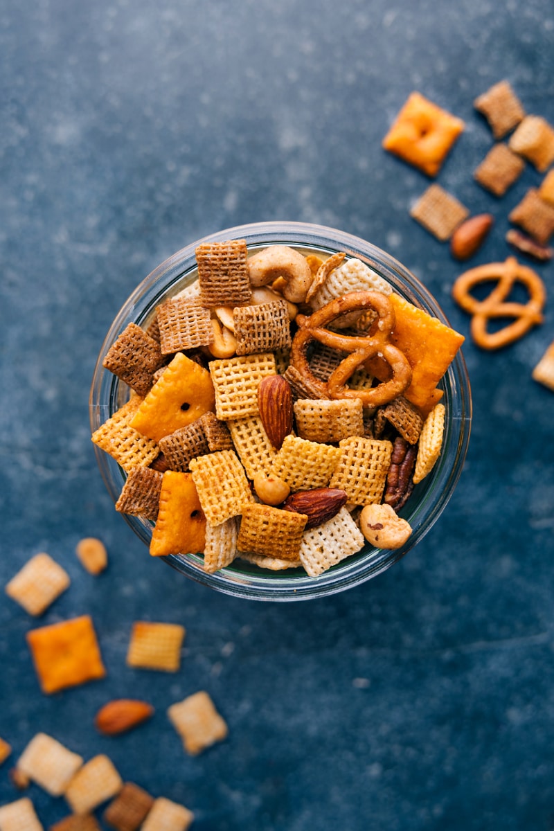 Overhead view of Chex Mix